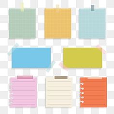 various colored sticky notes on a white background, with clippings to the side