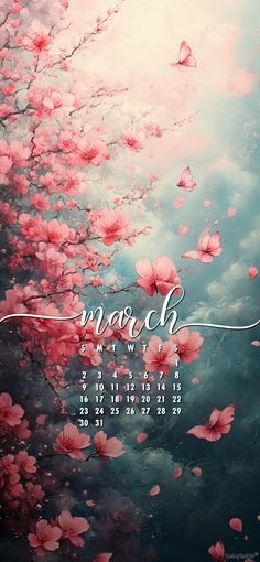 a desktop calendar with pink flowers on it