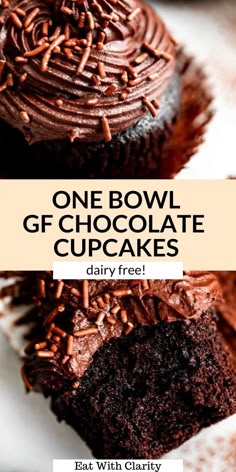 one bowl gf chocolate cupcakes with text overlay