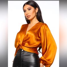 Satin Burnt Orange Blouses. Very Sophisticated Satin Crop Top, Orange Blouse, Color Cafe, Fashion Nova Tops, Satin Blouse, Satin Top, Curve Dresses, Beautiful Blouses, Womens Loungewear