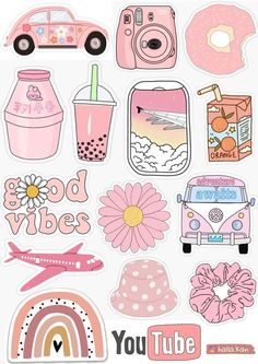 various stickers with different types of things on them and the words good vibes