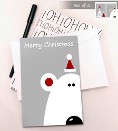 Xmas Postcard, Polar Bear Card, Merry Christmas Greeting Card, Greeting Card Christmas, Digital Christmas Cards, Print Christmas Card, Bear Card, Merry Christmas Card Greetings