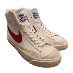 New With Out Box Nike Blazer Mid '77 White Light Smoke Grey Phantom Gym Red (Gs) Size 4 Youth 5.5 Womens Nike Blazers Mid 77's, Nike Blazer Vintage, Vintage Nike Shoes, Nike Blazer Mid 77 White, Shoes Nike Blazer, White Air Force Ones, Red Basketball Shoes, Nike High Tops, Nike High