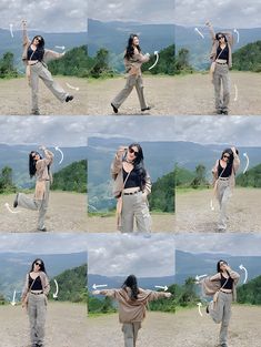 a collage of photos shows a woman in various poses