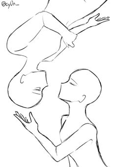 a drawing of two people in the air with their hands on each other's shoulders