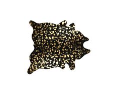 an animal print rug with black and gold spots on it's back side, against a white background