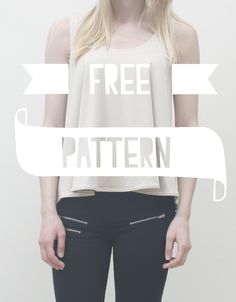 a woman wearing black pants and a white top with the words free pattern on it