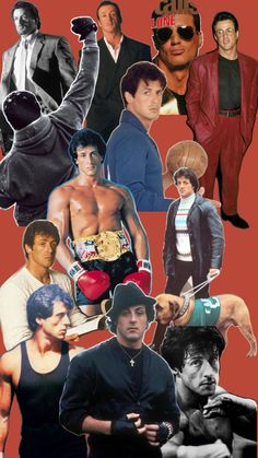 the collage shows many different men in suits and hats, with one man holding a boxing glove