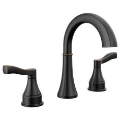 a black faucet with two handles