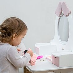 Little Girl Bedroom Furniture - WoodandHearts Kids Makeup Vanity, Toddler Makeup, Kids Vanity Set, Girls Dressing Table, Kids Dressing Table, Girls Bedroom Furniture, Kids Shelves, Princess Bedroom, Montessori Furniture