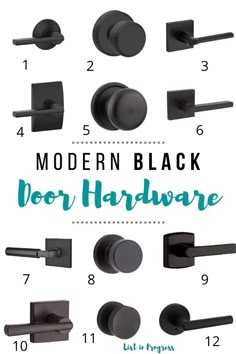 modern black door hardware with text overlay