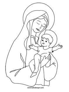 the virgin mary holding a baby jesus in her arms coloring page for children and adults