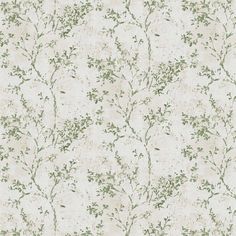 a white and green wallpaper with small leaves