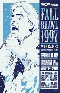 a poster for the fall brawl, featuring an image of a man with his mouth open