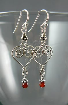 Heart Earrings With Gemstone Drop, Sterling Silver, Heart Earrings, Gemstone Earrings, Gem Choice, Silver Heart, Yoga Jewelry, Red Earrings - Etsy Valentine's Day Sterling Silver Wire Wrapped Jewelry, Diy Valentines Earrings, Heart Yoga, Wire Jewelry Earrings, Sterling Silver Heart Earrings, Wire Wrap Jewelry Designs, Valentines Earrings, Diy Jewelry Unique, Silver Heart Earrings