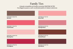 the color scheme for family ties is shown in red, brown and pink colors with different names