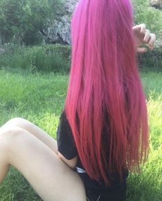 Pink Hair Roots, Full Highlight, Bright Pink Hair, Long Pink Hair, Hot Pink Hair, Pink Hair Dye, Emo Hair