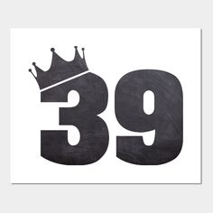 the number 39 with a crown on top is shown in black and white, against a white background