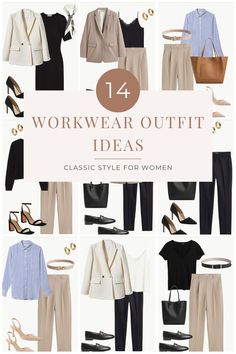 workwear capsule wardrobe Womens Work Capsule Wardrobe 2023, Business Classic Outfits For Women, Work Clothes Essentials, Capsule Wardrobe Corporate Office, Work Style Women 2024, Professional Outfits Women Capsule, Corporate Wardrobe Essentials, Professional Minimalist Wardrobe, Minimal Professional Wardrobe