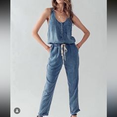 Aaron & Amber Jean Jumpsuit! Blue Relaxed Fit Jumpsuits And Rompers For Day Out, Casual Denim Overall Jumpsuit For Beach, Summer Denim Jumpsuit With Pockets For Loungewear, Sleeveless Blue Denim Jumpsuit For The Beach, Sleeveless Blue Denim Jumpsuit For Beach, Blue Sleeveless Denim Jumpsuit For Beach, Blue Summer Overalls, Casual Denim Jumpsuit For Summer Loungewear, Blue Overalls For The Beach