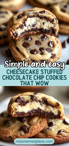 Indulge in the ultimate dessert experience with these cheesecake stuffed chocolate chip cookies! Each bite reveals a luscious cheesecake filling enveloped in soft, chewy cookie dough, creating a delightful contrast of flavors and textures. Perfect for gatherings, bake sales, or cozy family nights, this recipe is easily customizable with your favorite mix-ins. Get ready to impress your friends and family with these decadent treats that combine two beloved desserts in one delicious package! Packaged Cookie Dough Recipes, Stuffed Cheesecake Cookies, Cheesecake Filled Cookies, Crumbl Cookie Recipes, Chocolate Cheesecake Cookies, Chocolate Chip Cookie Dough Recipe, Make Cheesecake, Stuffed Chocolate Chip Cookies, Cookie Cheesecake