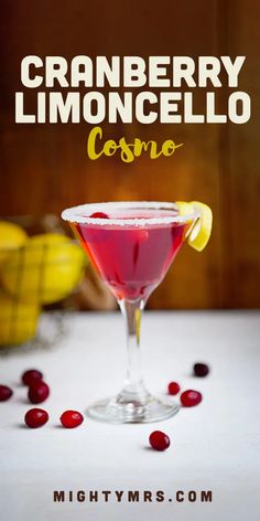 Best Cranberry Limoncello Cosmo | Mighty Mrs Cosmos Drinks Recipes, Cosmo Recipe Cocktails, Fun Martini Recipes, Cosmo Drink, Cosmo Martini, Cosmopolitan Drink