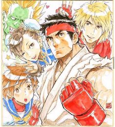 some anime characters with boxing gloves on and one is wearing a red headband, the other