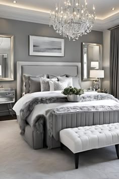 #BEAUTY ,#REALATIONSHIPS #Fashion #Outfits #Winter Outfits #Animals Grey And Bedroom Ideas, Grey Bed Decor Ideas Master Bedrooms, Luxurious Grey Bedrooms, Modern Boujee Bedroom, Gray Color Bedroom Ideas, Bedroom Silver Decor, Grey Room Ideas Bedroom Decor, Grey And White Bedroom Ideas Modern, Luxury Black And White Bedroom