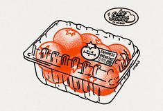 a drawing of tomatoes in a plastic container