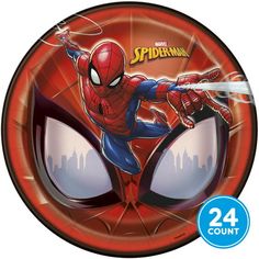 a spiderman paper plate with glasses on it