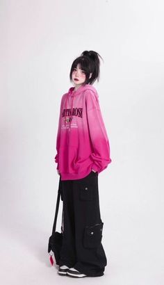 Retro Gradient, 2000s Japanese Fashion, Style Steampunk, Sweatshirt Oversized, Aesthetic Outfit Ideas, Loose Top, Tomboy Fashion, Kpop Fashion Outfits, Edgy Outfits