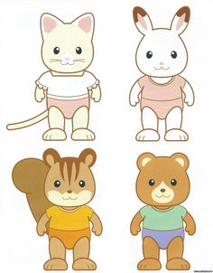 four different types of teddy bears and cats