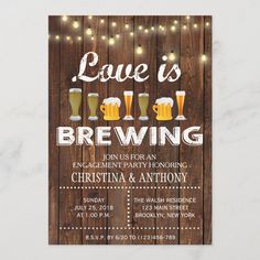 a beer themed brunch party with lights on the side and wooden planks in the background