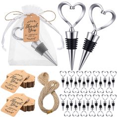 wine bottle stoppers with corkscrews and twine for wedding party favors