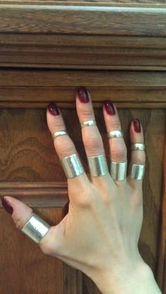 Silversmith Jewellery Ideas, Masc Jewelry, Sheet Metal Jewelry, Long Rings, Fish Sticks, Estilo Hippy, Cottagecore Fashion, Red Nail