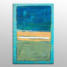 an abstract painting with blue, yellow and green colors