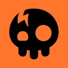 an orange background with a black skull on the bottom right corner and a white arrow in the middle