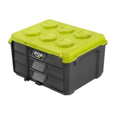 the lego storage box is green and black