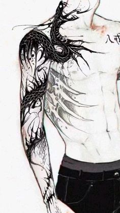 Forearm Tattoo Men Drawings, Corruption Tattoo Design, Scary Back Tattoos For Guys, Chest Tattoo Men One Side, Guy Spine Tattoo, Full Body Lightning Tattoo, Reverse Blackout Tattoo, Simple Full Sleeve Tattoo, Shoulder Neck Tattoo Men