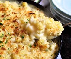 a casserole dish with macaroni and cheese