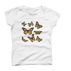 Monarch butterfly is a cozy ring spun cotton t-shirt designed by AnnArtshock for Design By Humans. Pick up this tee and support one of our global artists today. Size: small. Color: white. Gender: female. Age Group: kids. Target Kids, Butterfly T Shirt, White Graphic Tee, Butterfly Graphic, Graphic Tee Design, Pink Tee, Girls Wardrobe, Top Graphic Tees, Monarch Butterfly