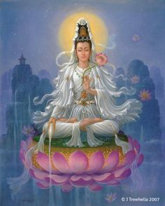 a painting of a woman sitting on top of a lotus