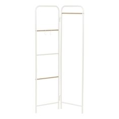 a tall white metal rack with two shelves