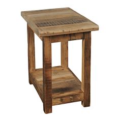 a small wooden table with one shelf on the side