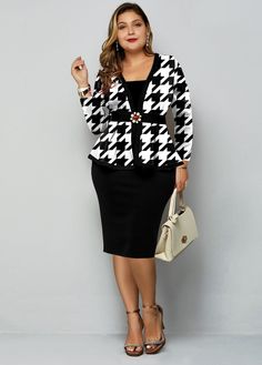 rotita houndstooth Salon Attire, Work Attire Professional, Office Wear Plus Size, Houndstooth Fashion, Plus Size Business Attire, Womens Business Attire, Interview Outfits Women, Dressing Tips, Interview Outfits