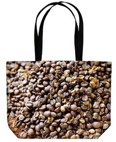 a tote bag with coffee beans all over it