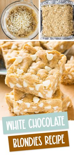 white chocolate blondies recipe with text overlay