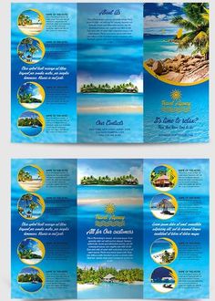 two fold brochure with an island and palm trees