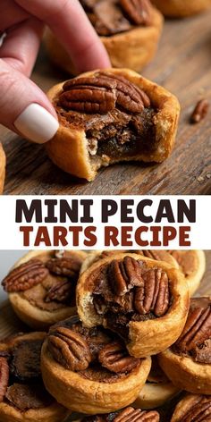 mini pecan tarts recipe on a wooden table