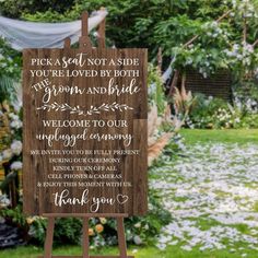 a wooden sign that says pick a seat not a side you're loved by both the groom and bride